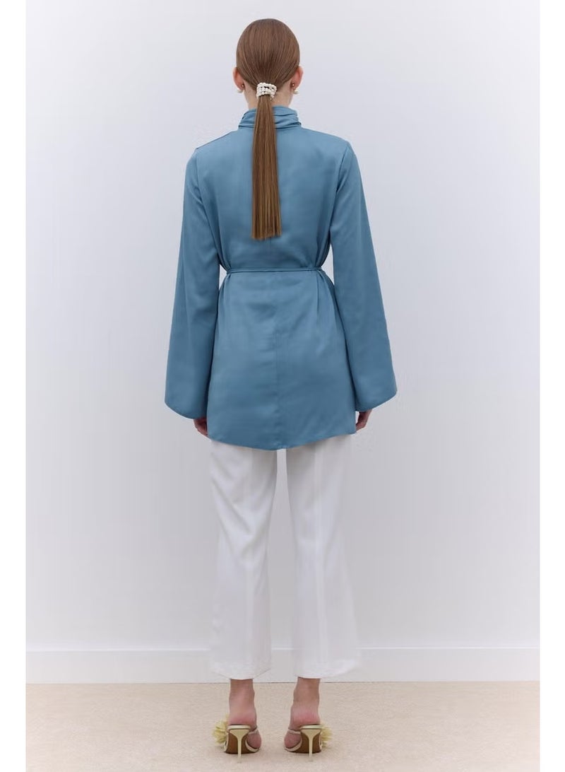 Manuka Satin Wide Sleeve Tunic Blue - Image 2